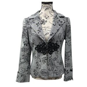 French Floral and Paisley Embroidered Single-Button Wool Blend Blazer